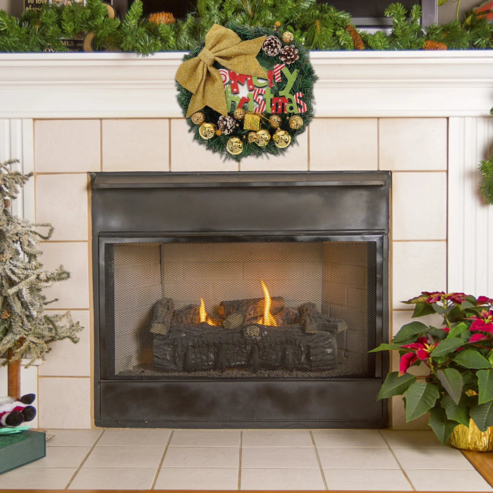 

Christmas Wreath Golden 30cm Delicate Design Decorative Garland for Door Wall Indoor Outdoor Xmas Party