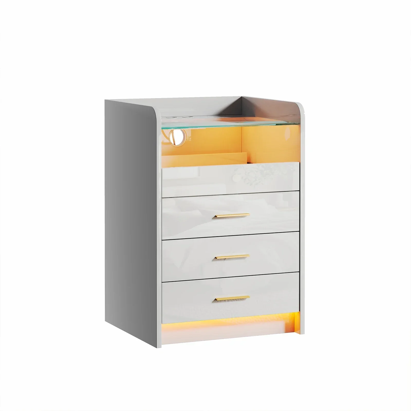 Wooden Bedside Table Charging Station Nightstands Light Strip UK Plug Home Furniture for Sofa Side Bedroom Living Room