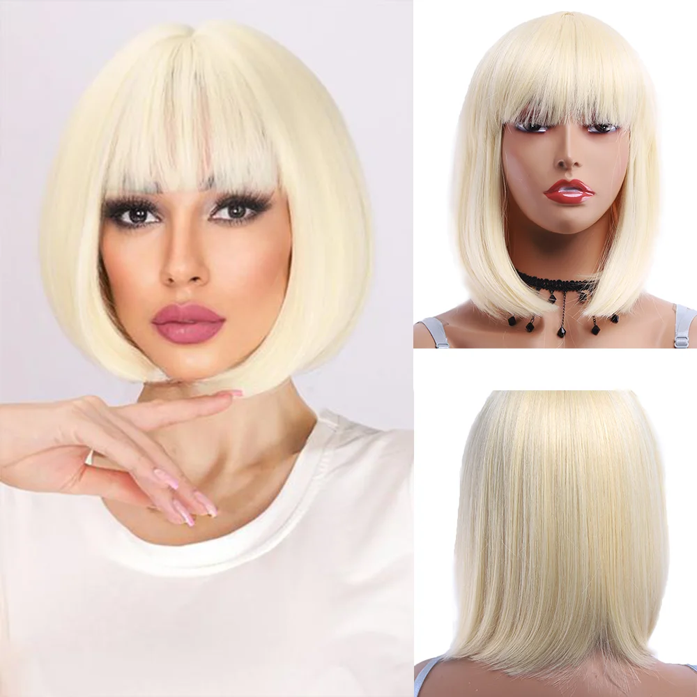 

Synthetic Short Bob Wig With Bangs for Women Straight Bob Bangs Wig Heat Resistant Hair Natural Looking for Daily Party Use Wit