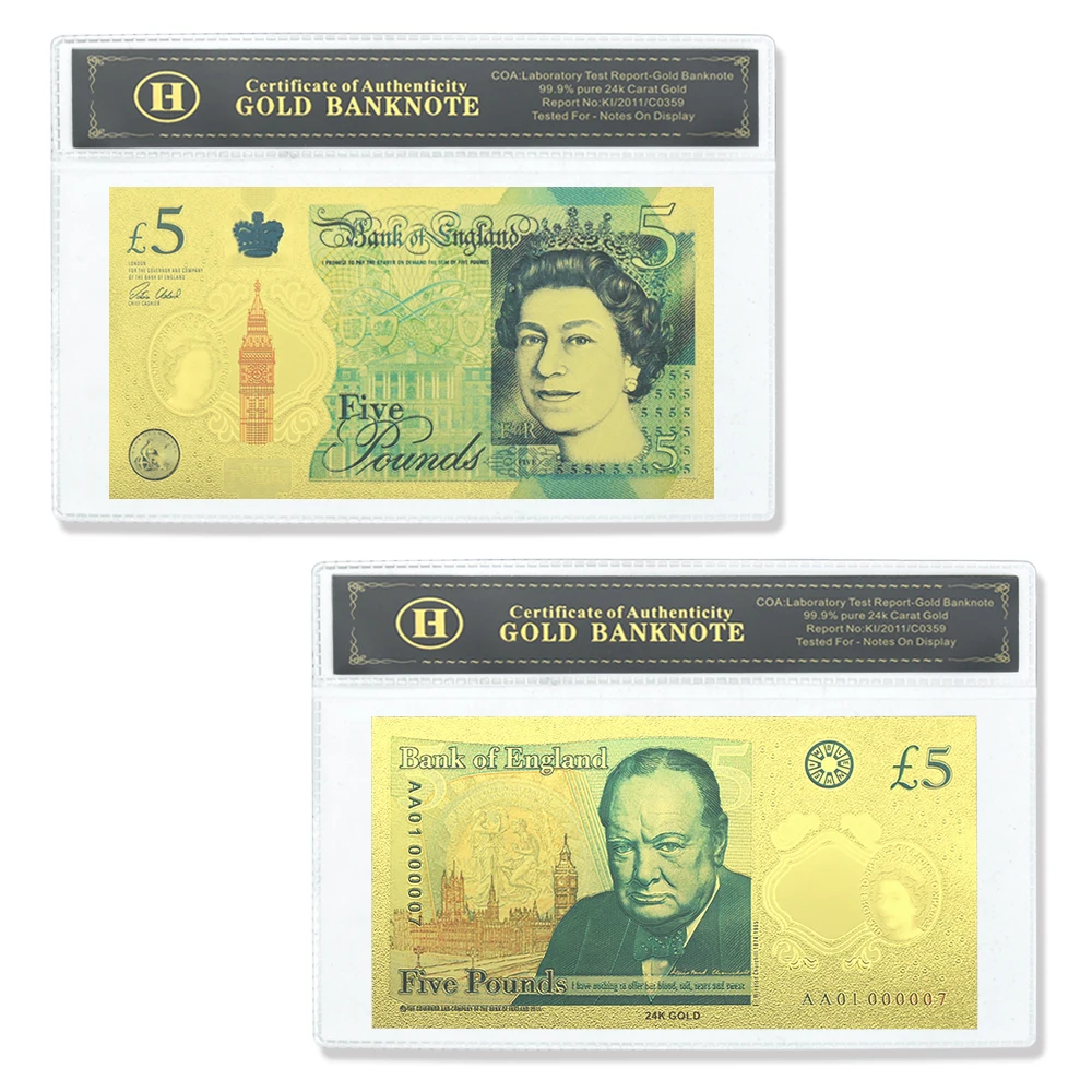 British Colorful Gold Plated Banknote with Plastic Ferrule 5/10 Pound Non Circulation Fans' Hobby Collection Holiday Gfit