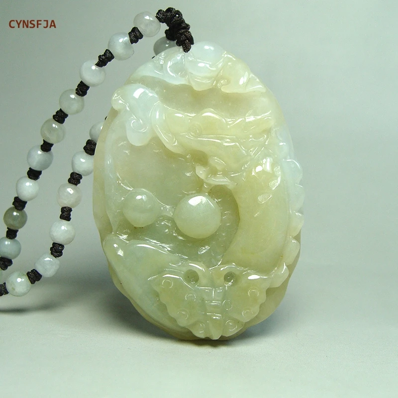 

CYNSFJA Real Original Certified Natural Feicui Grade A Emerald Jadeite Men' Dragon Jade Pendant Necklace Hand-Carved Bless Gifts