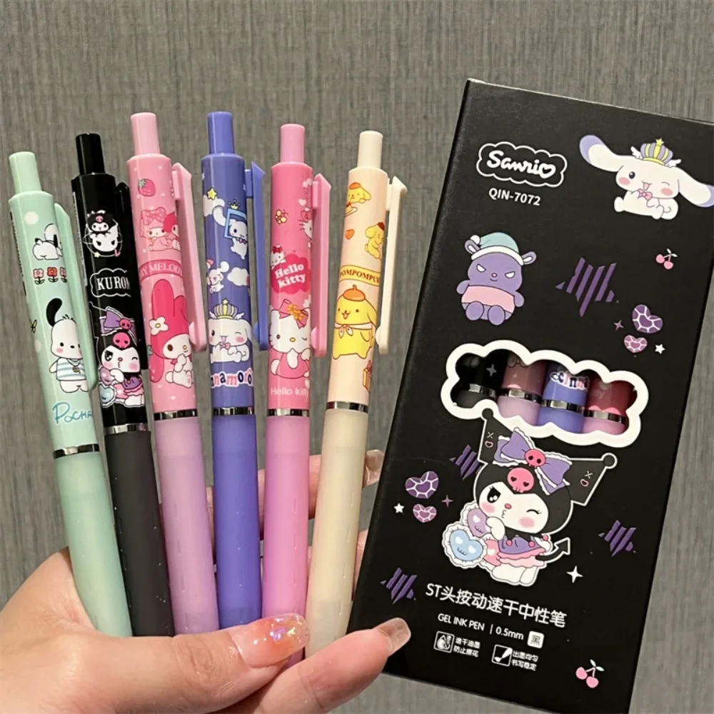 

6pcs Kawaii Cute Anime Peripheral Kuromi Cartoon Black ST Quick-dry Gel Pen Diary Marker Pen Pupil Stationery Festivals Gift