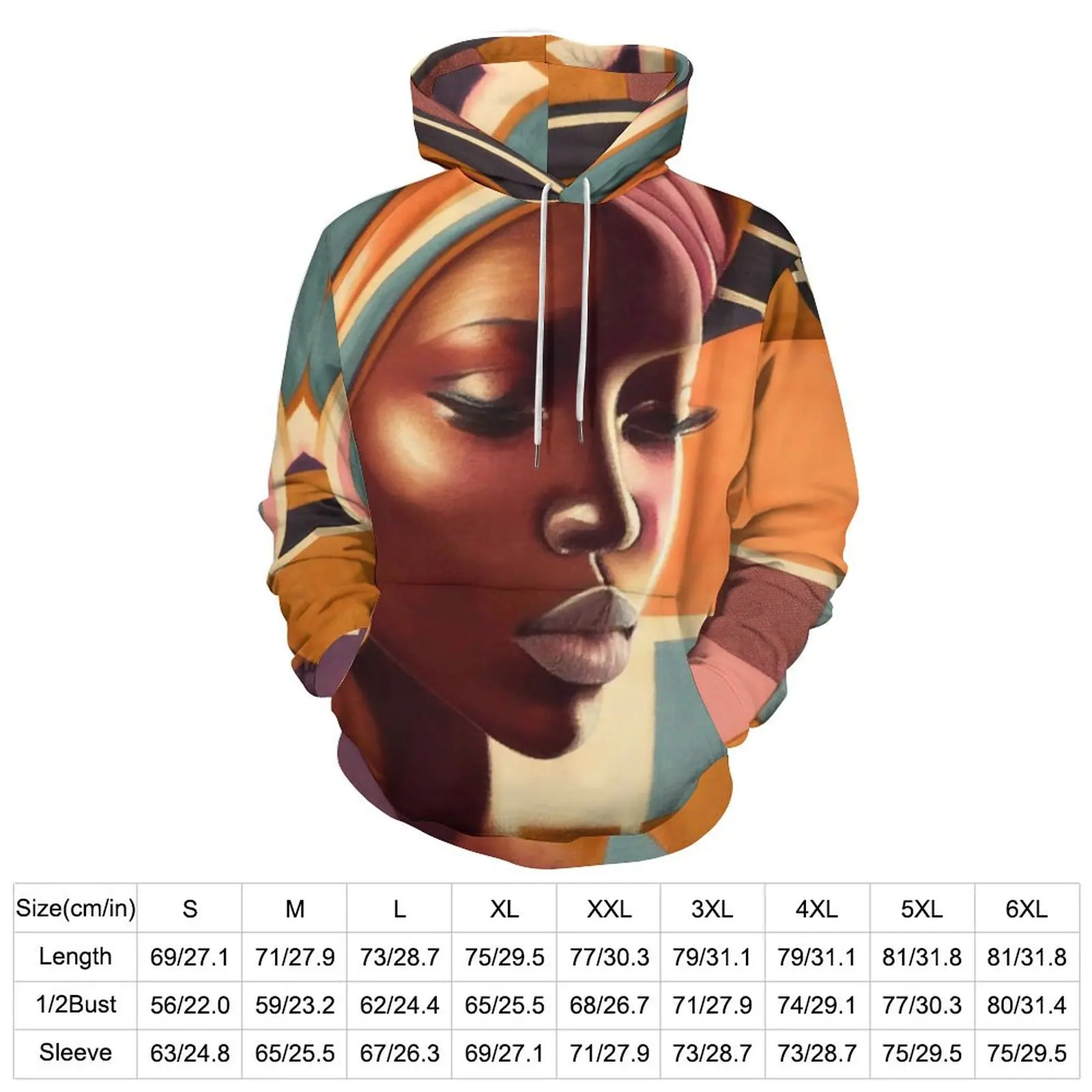 Beautiful African Woman Loose Hoodies Iwakasumi Art Elegant Hoodie Couple Long Sleeve Oversized Casual Printed Clothing