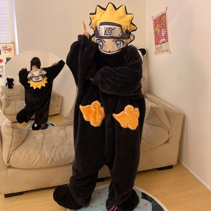 

Uzumaki Naruto Winter Cosplay Hooded Couple Nightgown New Comfortable Easy Coral Fleece Naruto Pajamas Jumpsuit Without Slippers