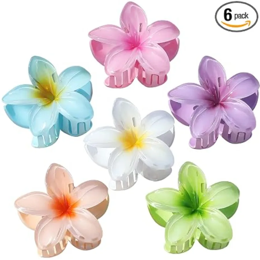 Flower Hair Clips for Women 6 Pcs Hawaiian Large Claw Clips Plumeria Medium Hair Claw Clips for Thick Thin Hair Hibiscus Tropical Beach Hair Accessories for Women Girls and Girls (PS), Hawaiian