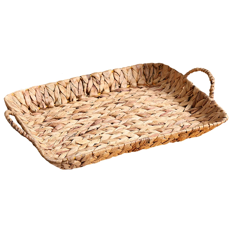 

Hand-woven Water Hyacinth Straw Nature Large Tabletop Decor Storage Organizer Tray with Handle