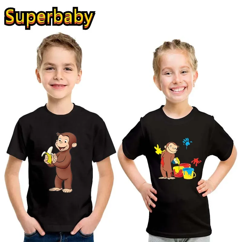 New Arrival Summer Kids T shirt Curious George Cute Monkey Graphic Cartoon Funny Baby Boys Girls Clothes Children Cotton T-Shirt