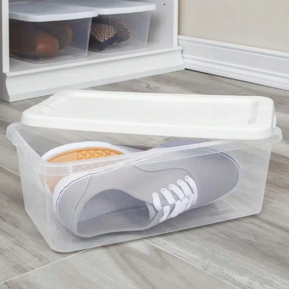 

6-Quart Storage Boxes (Set of 10), Clear Plastic Storage Boxes with Snap-On Lids, White