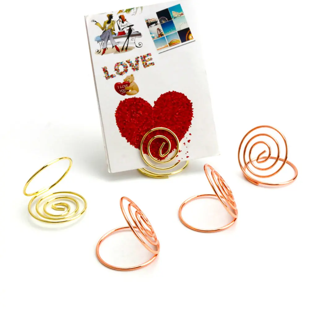 

20 шт. настольных зажимов для заметок, розовое золото, в форме сердца, держатель для фотографий, подставка для номеров на стол, для свадеб, вечеринок, офиса, с витой основой