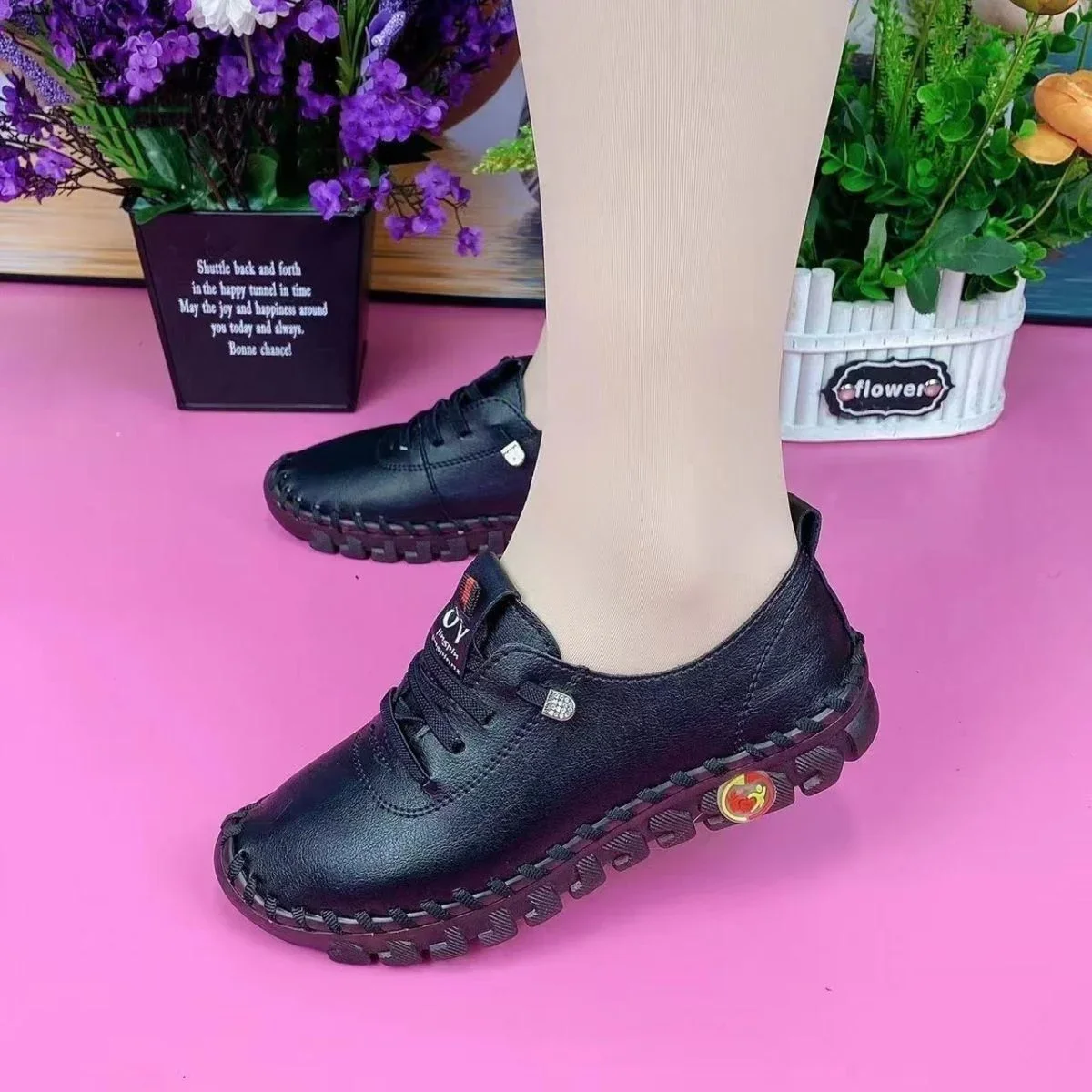 2024 New Spring Casual Women Shoes Platform Loafers 2022 Lace Up Leather Flats Slip-On Mom Shoe Mujer Zapatos Chaussure Femme