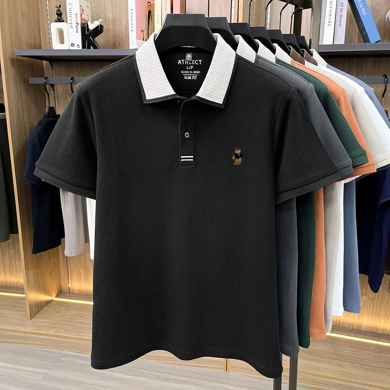 Luxuriöses 100% Baumwoll-Kurzarm-Poloshirt für Herren, neuer Trend, Marken-Cartoon-Bären-Stickerei, atmungsaktives, bequemes, lässiges Sommer-T-Shirt – Detail 26
