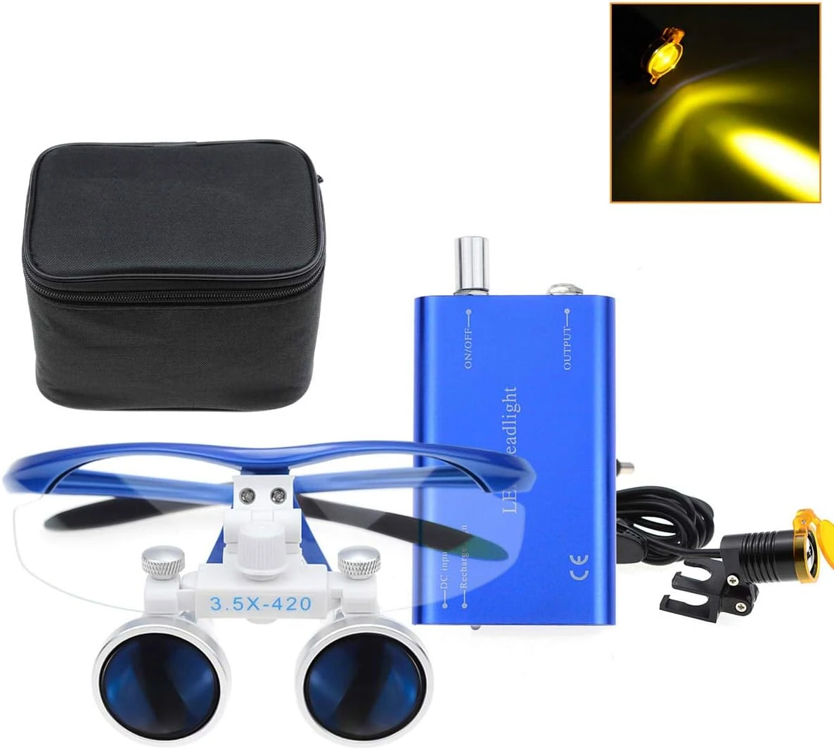 High Quality 3.5X Binocular Head Mounted Magnifier with Bright LED Headlight and Carrying Case for Jewelry Making and Crafting
