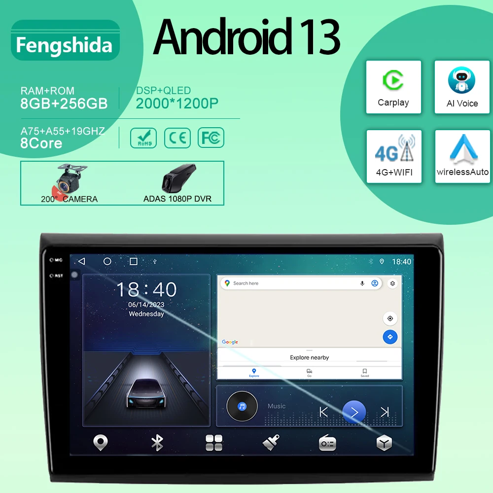 

Автомобильный мультимедийный плеер для Fiat Bravo 198 2 II 2007 - 2014 Android автомобильное радио головное устройство мультимедийный плеер GPS навигация Carplay QLED No 2din DVD