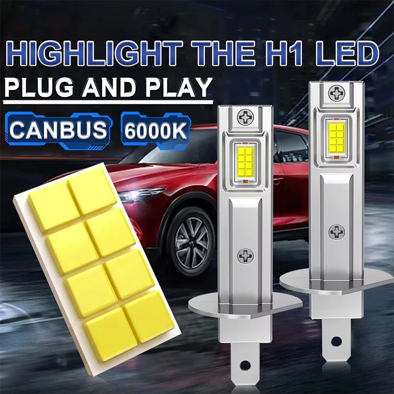 H1 LED Headlight Bulbs Mini 300W 30000LM CSP for Car Headlamp Fanless Light Auto Diode Fog Lamps 12V 6000K Automobile 2PCS