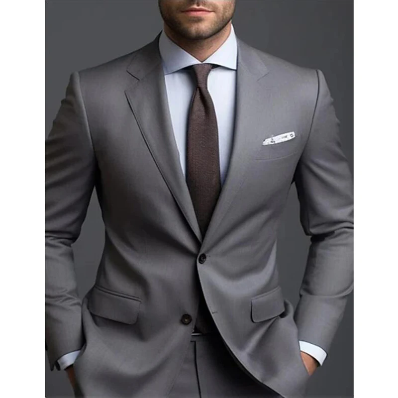 Traje Formal De negocios para Hombre, traje De boda con solapa con muescas, esmoquin ajustado, Blazer, pantalones, 2 piezas, color gris