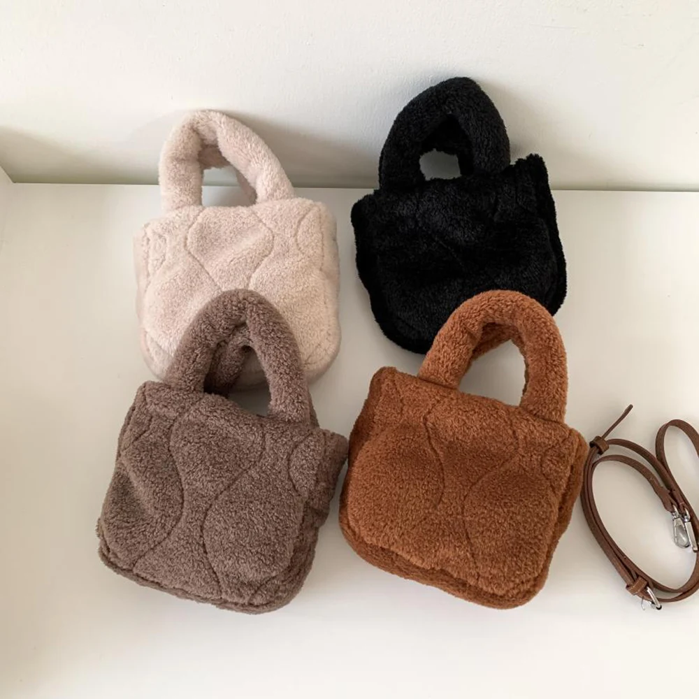 

Women's Plush Handbags Casual Simple Solid Color Soft Hand-Held Buckle Bucket Bags Daily Commute All-Match Crossbody Bag