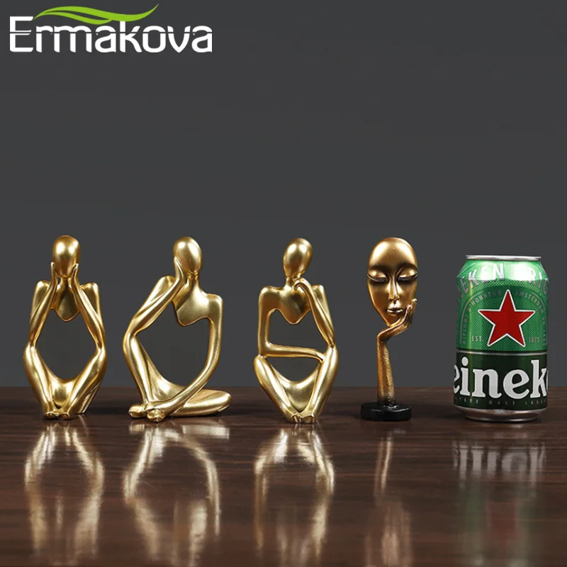 ERMAKOVA Thinker Statue Abstract Resin Sculpture Mini Art Decorative Desk Figurine Thinker Figures Office Bookshelf Home Decor