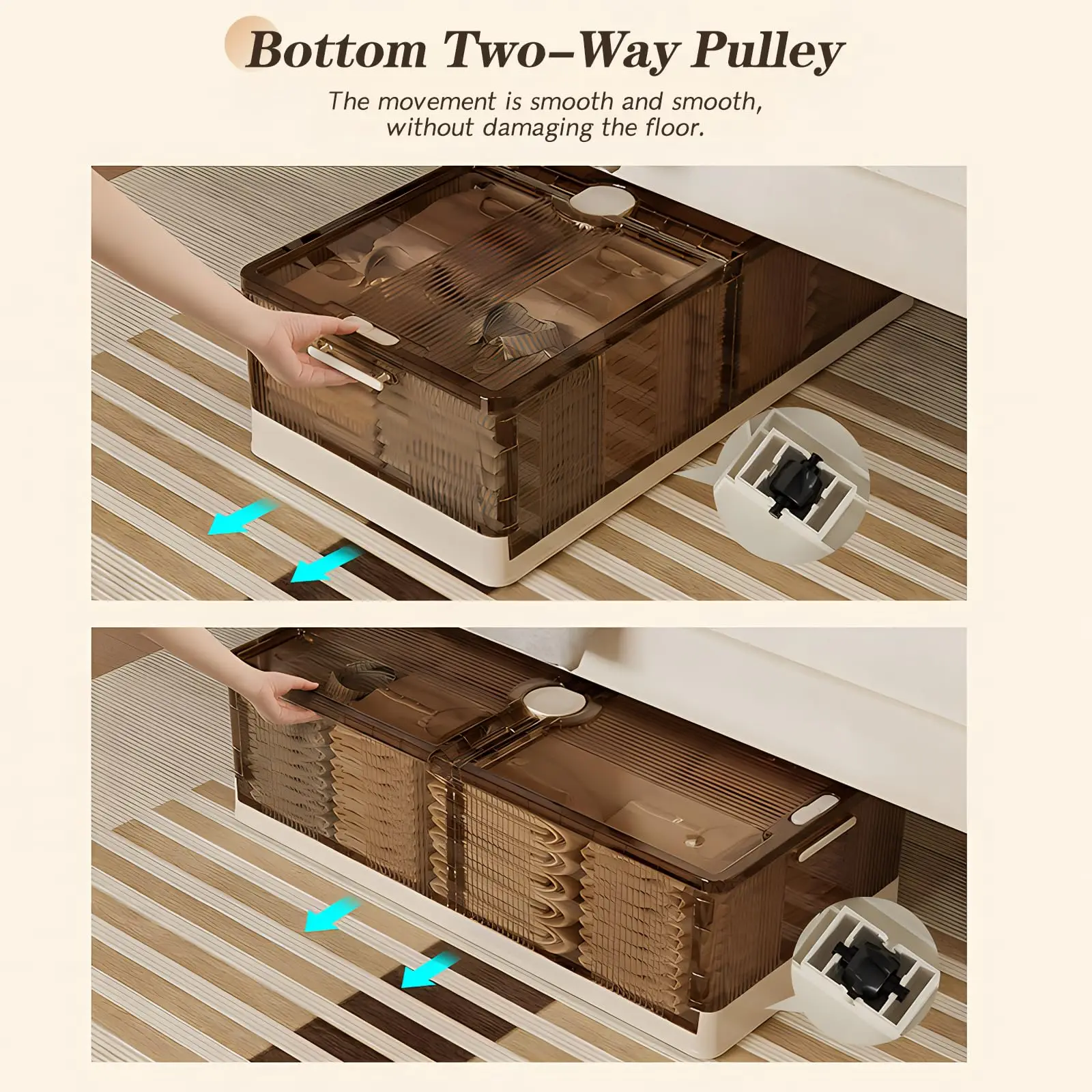 Under-bed storage box with wheels, stackable, under-bed shoe storage drawer, foldable plastic storage box with lid, Storage Box