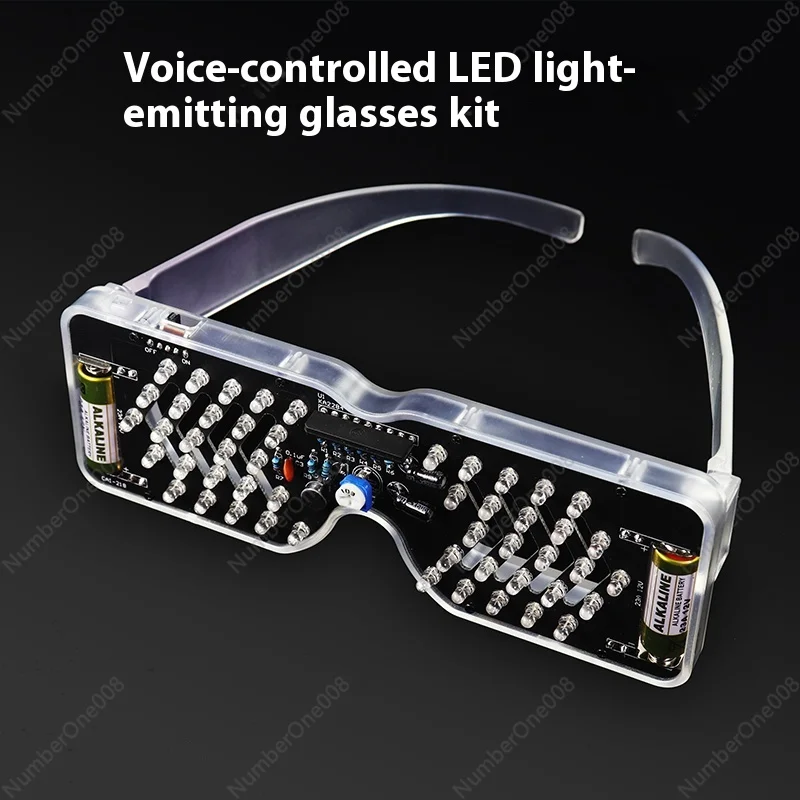 Voice-activated LED Luminous Glasses Making Kit Light Emitting Diode Flash Electronic Parts Fun DIY Welding Exercise