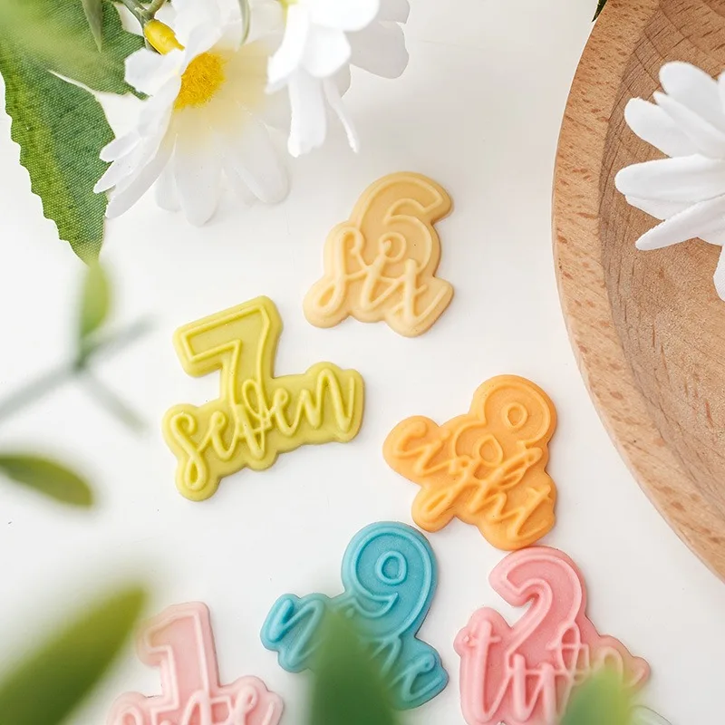 1-10 Number Cookie Cutter Acrylic English Letter Embossing Stamp Happy Birthday Cake Decoration Cute Dessert Baking Supplies