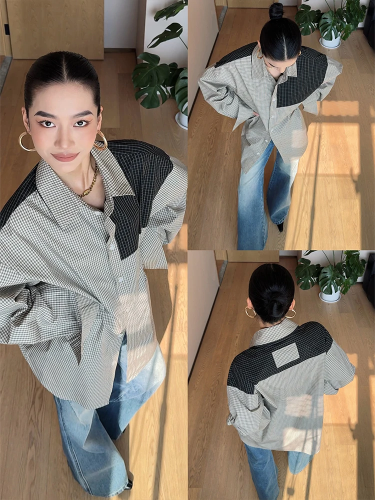 

CIZZLEMORE Модная хлопковая рубашка в клетку, удобная, дышащая, с длинным рукавом, женская рубашка, повседневная, свободного кроя, летняя