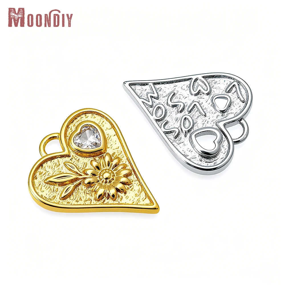 4 قطعة 18K الذهب اللون النحاس الزركون القلب مع عباد الشمس Charms المعلقات عالية الجودة عقد دي اي واي صنع المجوهرات اكسسوارات