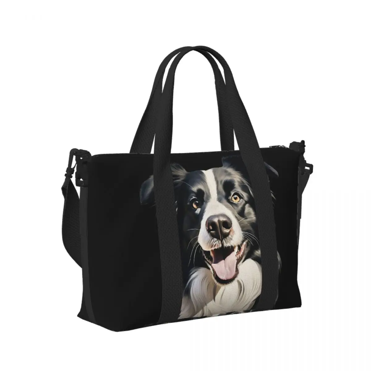 

Custom Border Collie Beach Travel Bag Large Capacity Tote Bags for Gym Sport Women Shopping Duffle Shoulder Bag