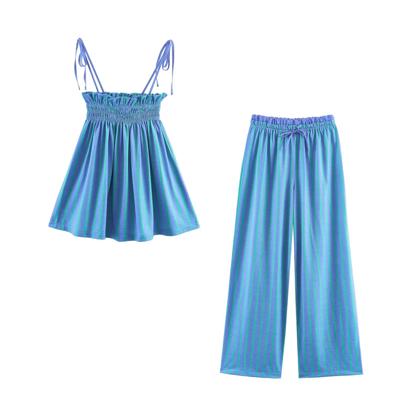 

European and American style women's clothing new 2026 fashionable sleeveless striped camisole top high waisted pants set