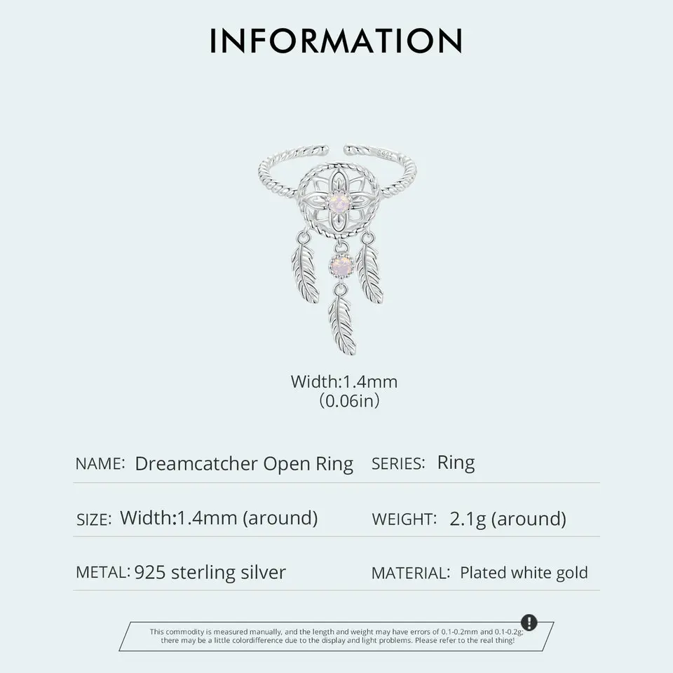 BAMOER 925 스털링 실버 트렌디 드림캐처 오픈 링 여성용, 100% 실버 트위스트 핑거 링, 파인 쥬얼리 선물
