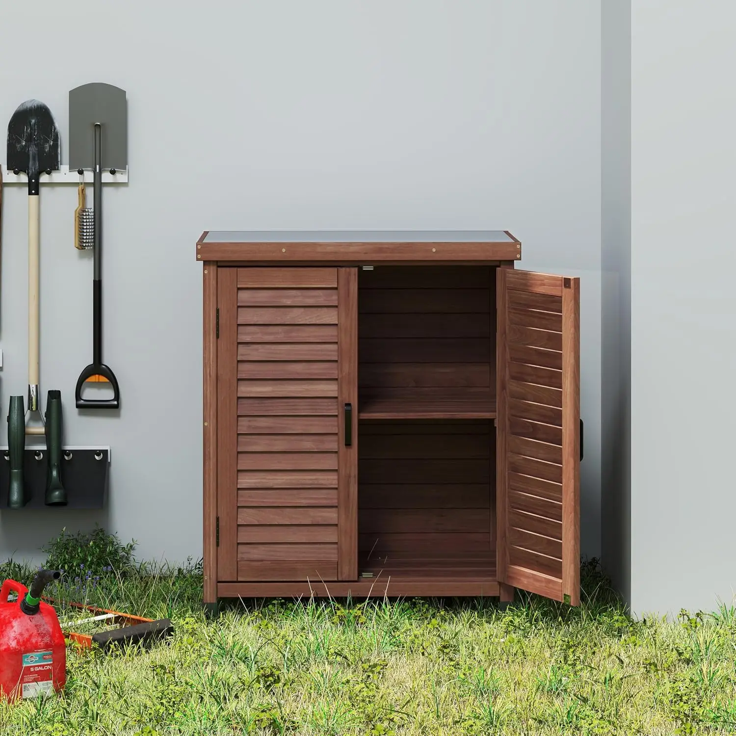 Wooden Potting Bench with Storage Cabinet, Outdoor Garden Workstation, 31