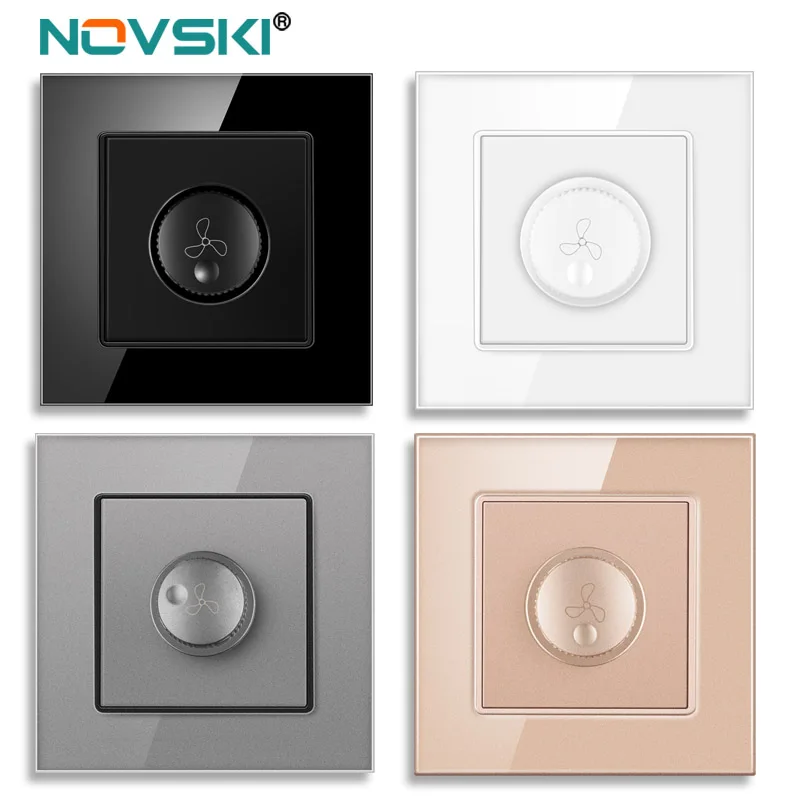 novski fan regulator luxury crystal glass panel wall switch switch 16a 15-300w black and white gold