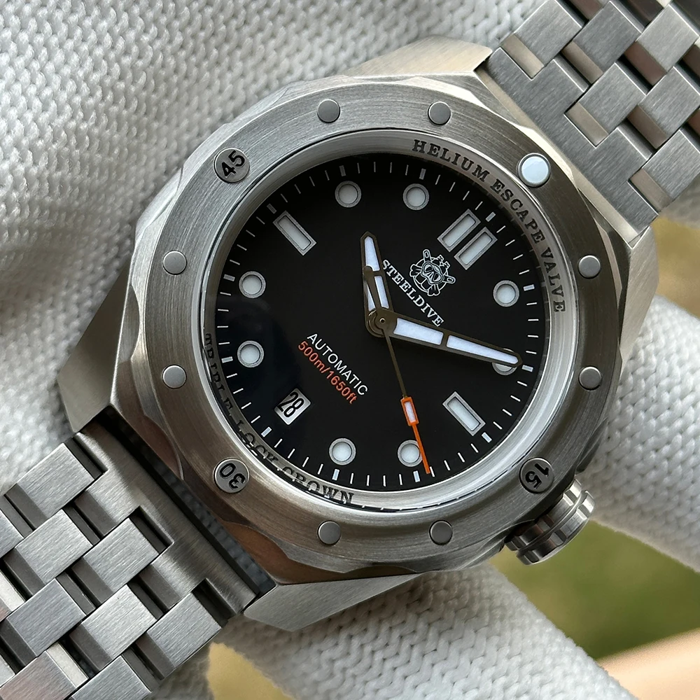 STEELDIVE Offizielle SD1960 Neu mit leuchtendem 45-mm-Gehäuse, Stahllünette, Saphirglas, 500 m wasserdicht, NH35 Automatik-Taucheruhr für Herren
