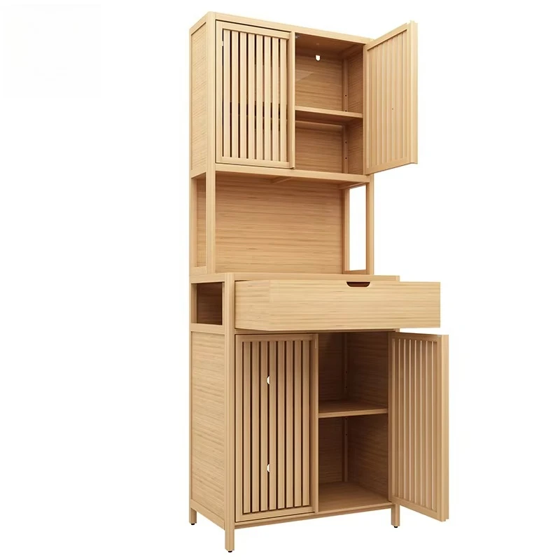 

Adjustable Shelf Bamboo Kitchen Buffet Rack Multi-Scene Storage Rack for Family Restaurant Cafe Wine Cellar Living Room