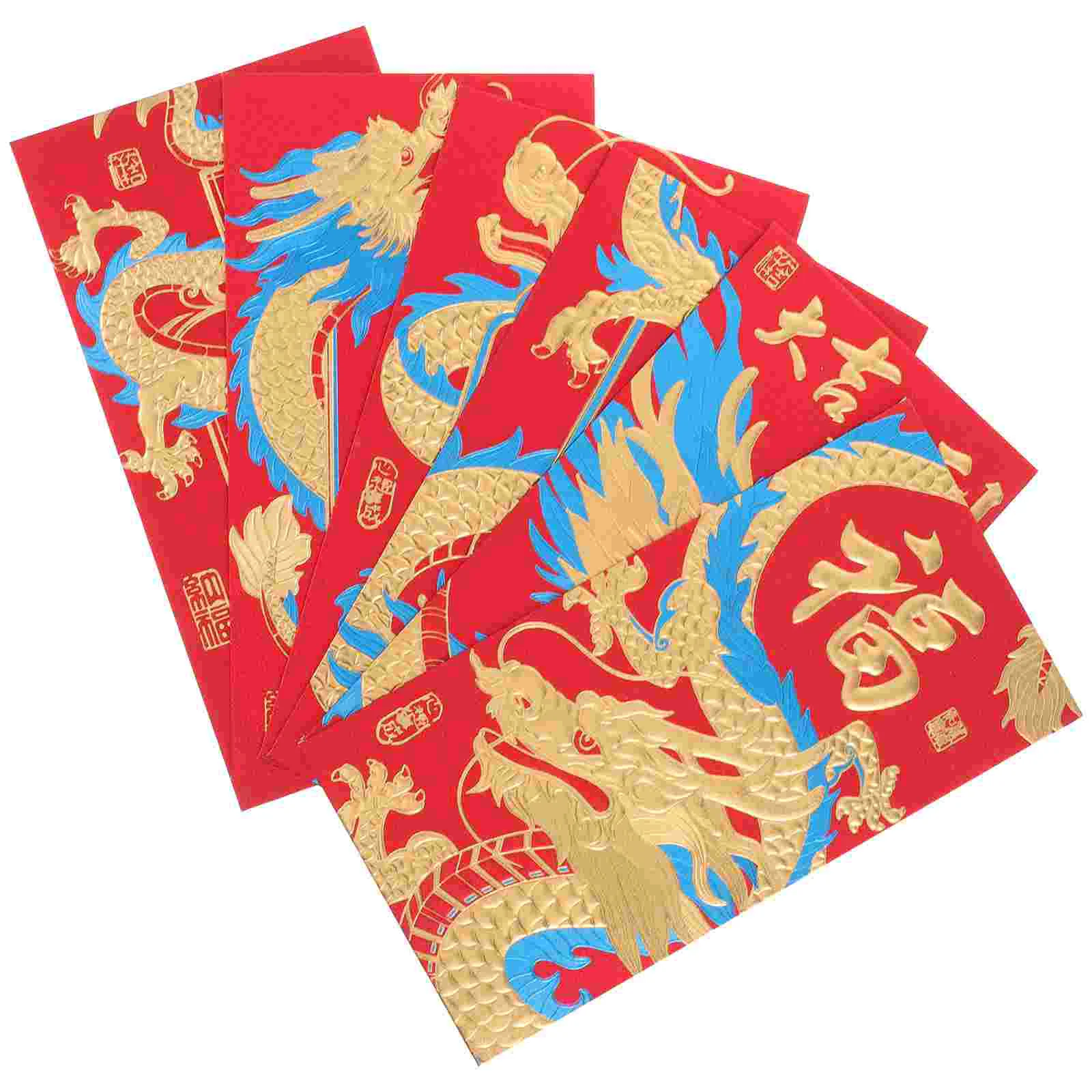 6pcs Red Envelopes 2024 Golden Glitter Embossed Paper Chinese New Year Gift Pouches Safe Sturdy Festive