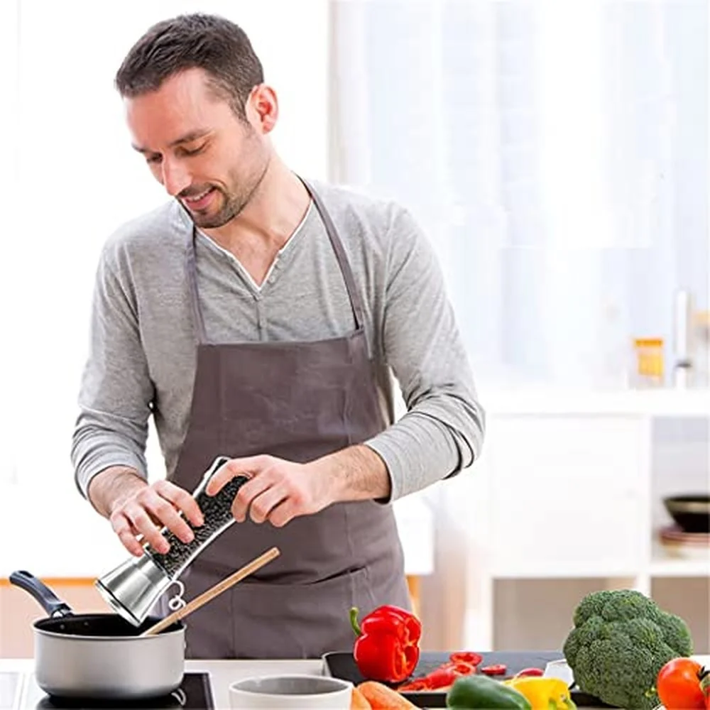 Pepper Grinder Stainless Steel Manual Salt Mill Adjustable Spice Mills with Holder Kitchen Tools for Cooking