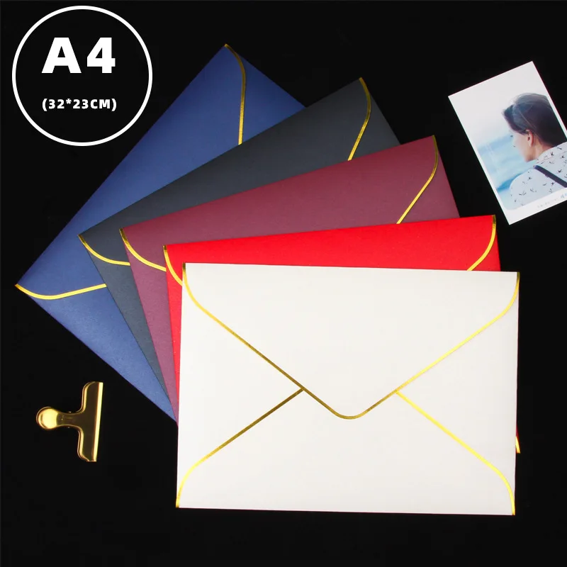 10pcs/lot Gilding A4 A5 Envelope Pearlescent Paper Business Supplies Stationery Postcards Envelopes for Wedding Invitation