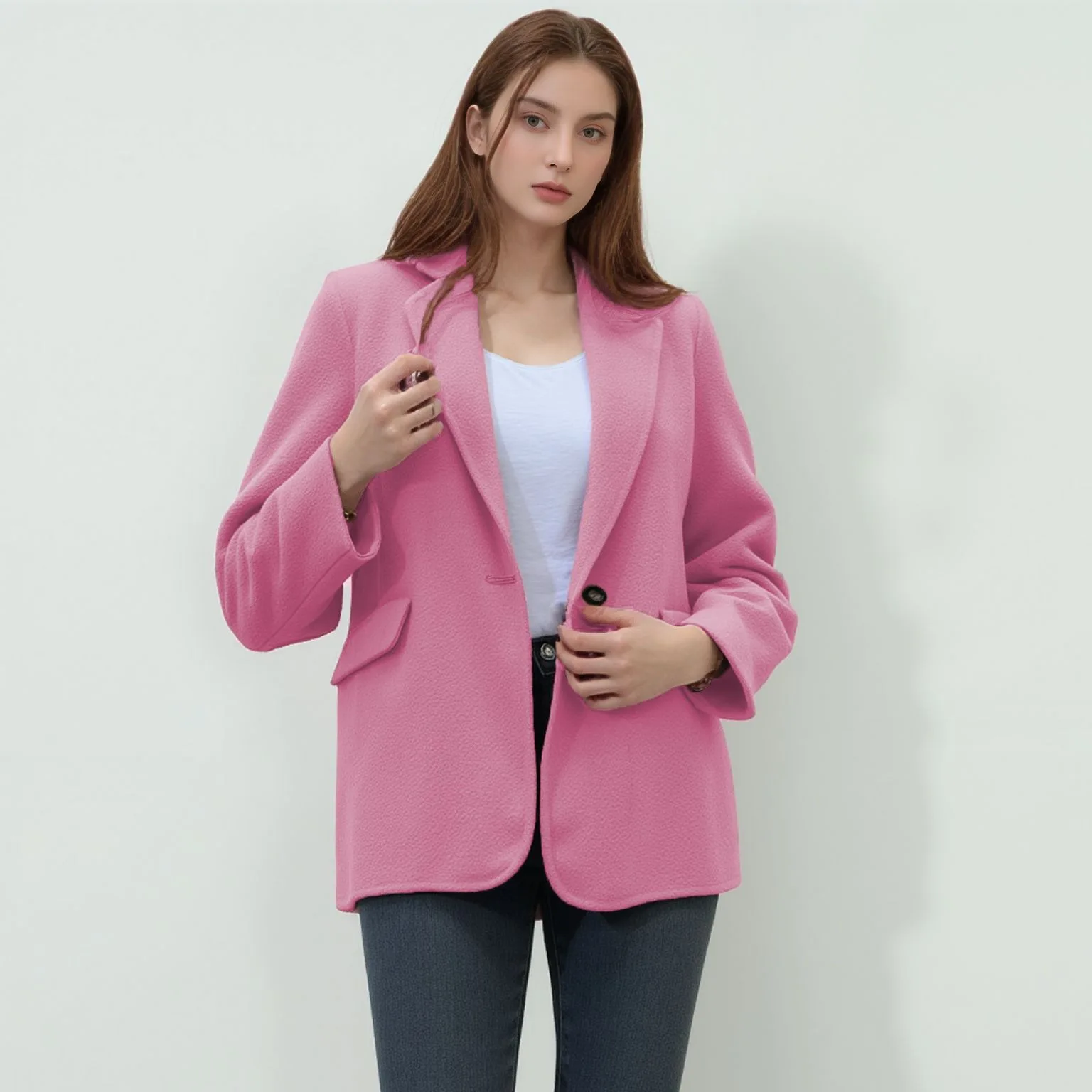 Dames herfst casual wollen reverszak vrouwelijk jasje effen kleur enkele knop pak jas vrouwelijke blazer bovenkleding