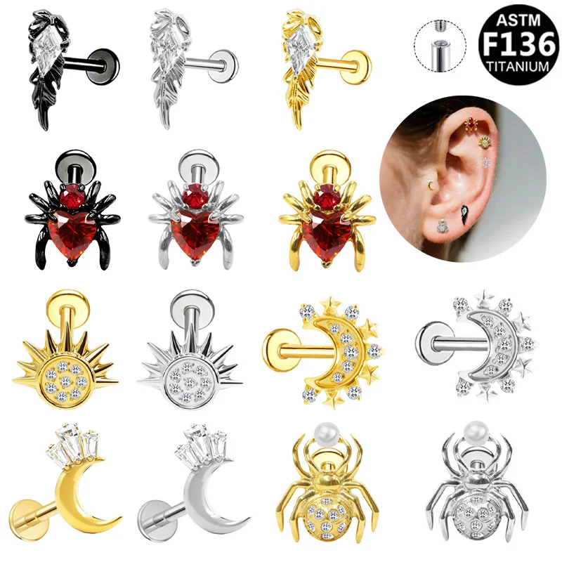ASTM F136 Titanium Metal 16G 1.2mm * 0.8mm Internal Thread Ear Piercing Ear Hook Ear Cartilage Ear Bone Ear Bone Pin Flat Bottom