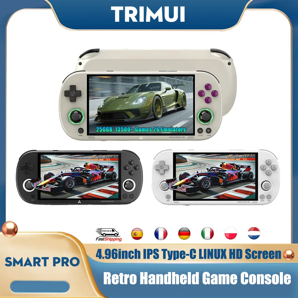 Trimui Smart Pro Console de jeu d'arcade rétro portable 4.96 pouces IPS Console de jeu portable type-c LINUX HD écran lecteur vidéo intelligent