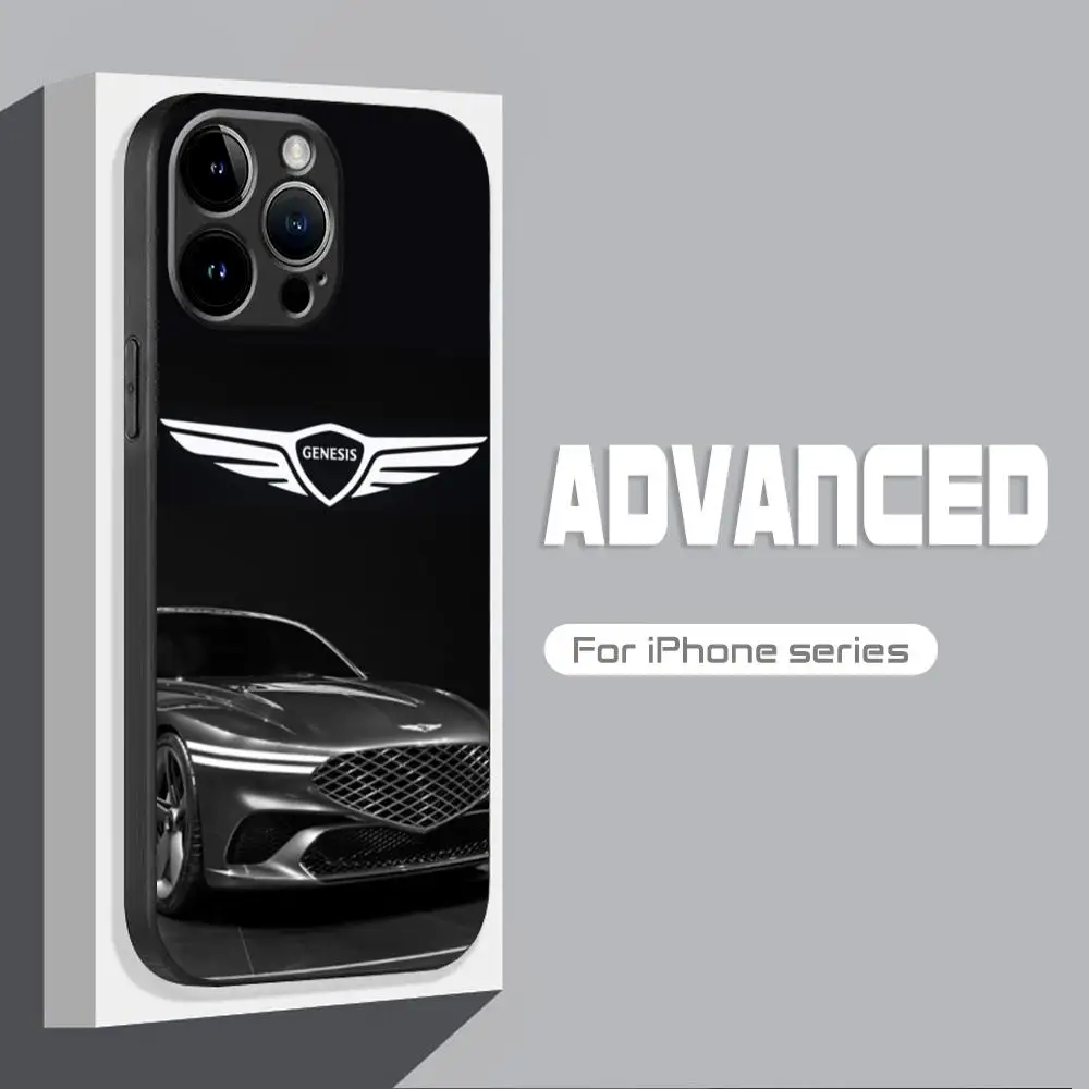 High-end Genesis car logo Phone Case For iPhone 16 15 14 13 12 11 X XR XS 8 Plus Mini Pro Max Soft black Shockproof Cover