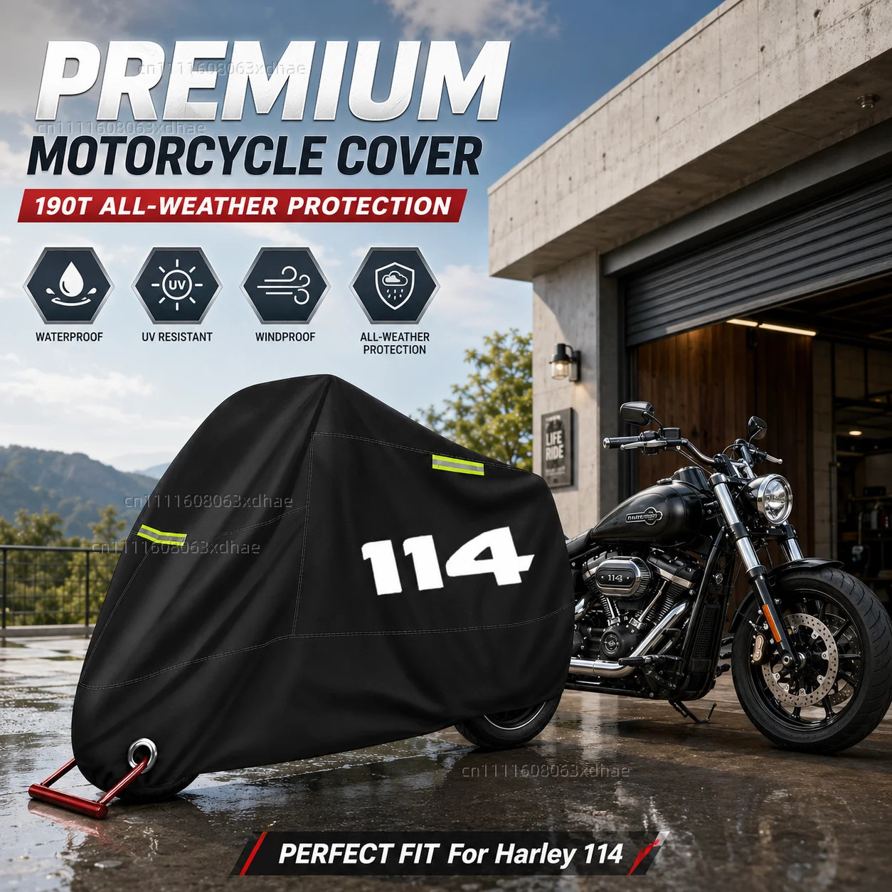 

All Season Motorcycle Cover Rainproof Dustproof UV Protection 190T Oxford Cloth For For Harley Softail Fat Boy 114 FLFB FLFBS