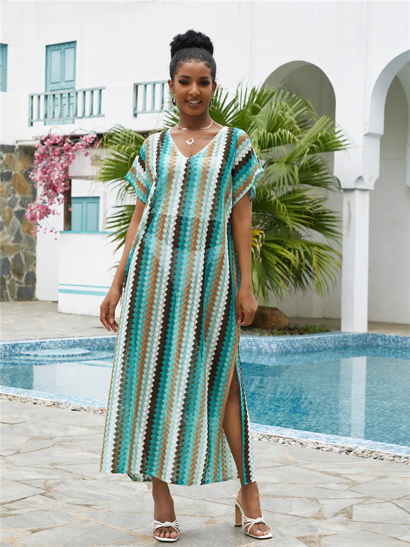 Женское пляжное платье-макси с V-образным вырезом и разрезом сбоку