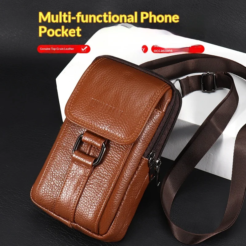 Genuine Leather Men's Phone Belt Pouch - Waist Pack, Belt Loop Holster, Phone Bag, Phone Backpack - Versatile Style view 3