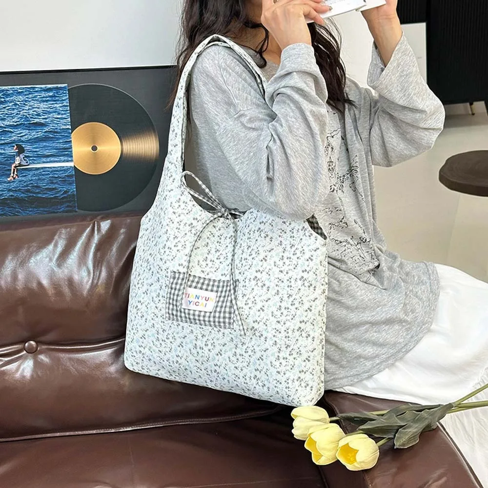 

Casual Sweet Double-sided Shoulder Pouch Contrast Color Lattice Plaid Cloth Vest Pouch Polyester Large Capacity Tote Bag Daily