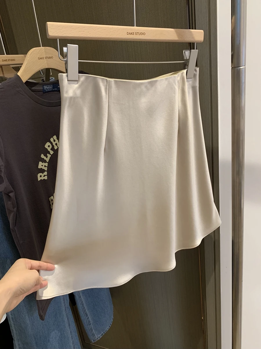 

Юбка-трапеция с высокой талией Dakai, женская, атласная, утягивающая, короткая, для офиса, свободного кроя, однотонная, лето 2025