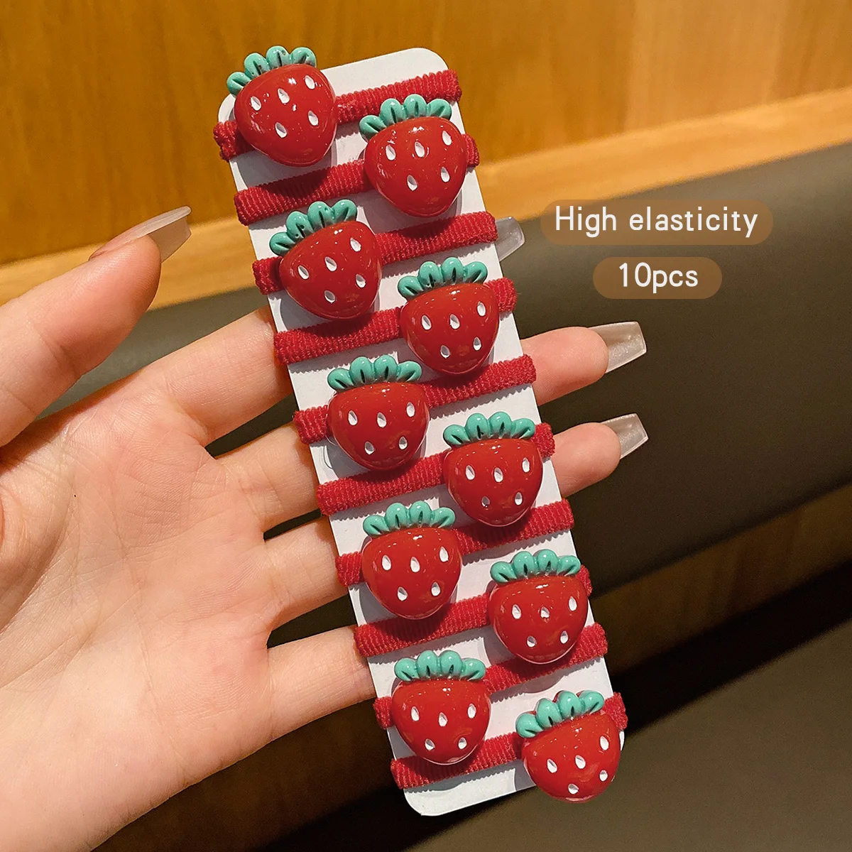 10 red strawberry hair rings with sweet and cute elastic bands suitable for daily use as hair accessories