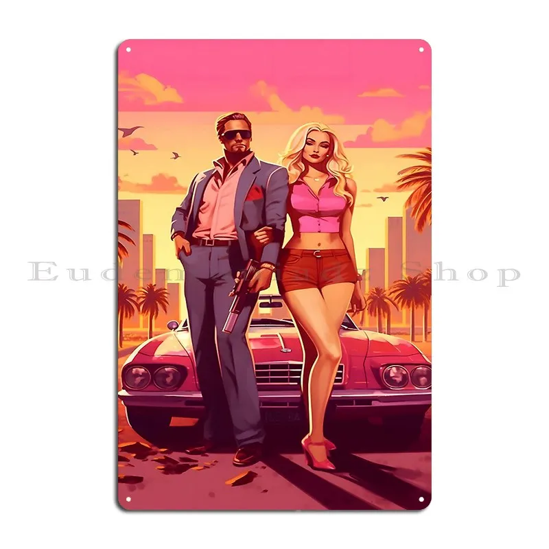 Retro Reverie Miami Vice Edition Metal Sign Party Printing Cinema Printing Plaques Tin Sign Poster