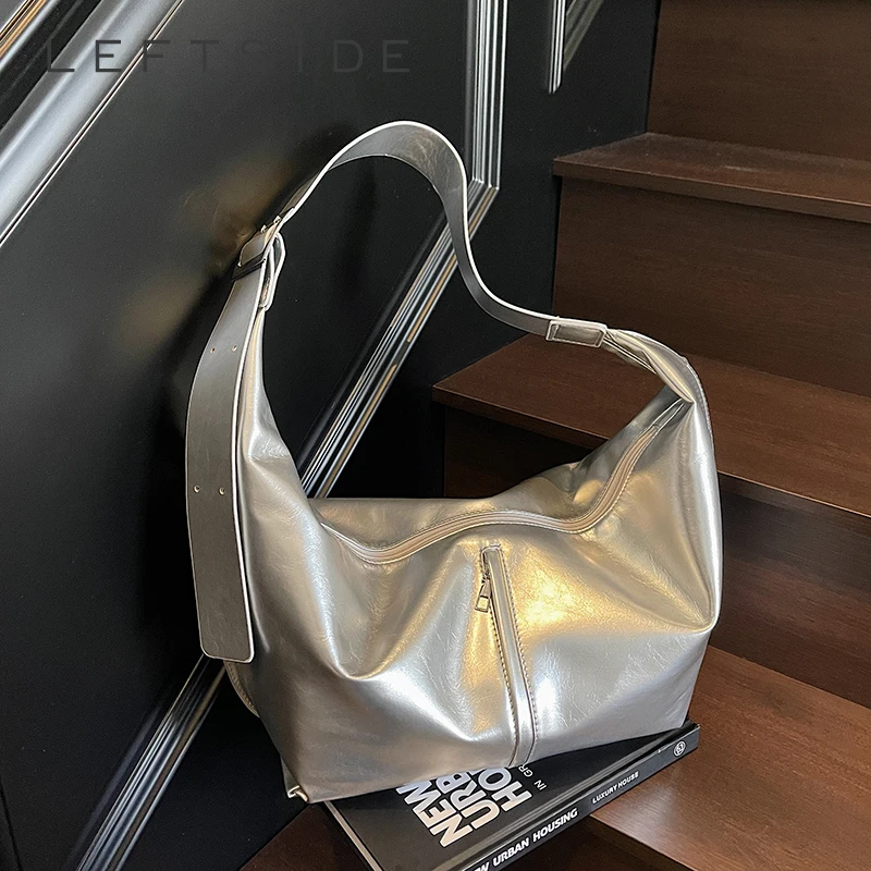 

LEFTSIDE Big Shoulder Bags for Women 2025 Korean Fashion New Trend Females PU Leather High-capacity Hobo Bag Y2K Handbags