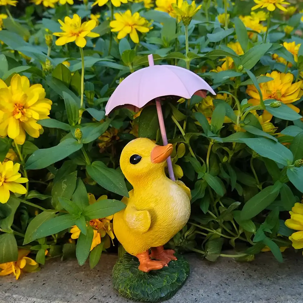 

Yard Ornament Duck Rabbit Cat Garden Statue Resin Holding Umbrella Animal Figurine Outdoor Decor for Patio Lawn Porch