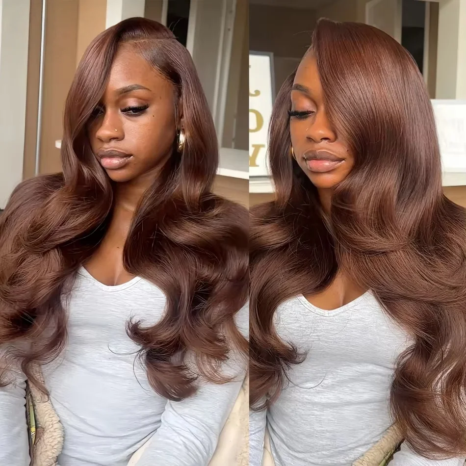 

Шоколадно-коричневый парик с кружевной передней частью 13x6 HD, прозрачный кружевной фронтальный парик, 100% предварительно выщипанные цветные парики из человеческих волос с эффектом Body Wave для женщин